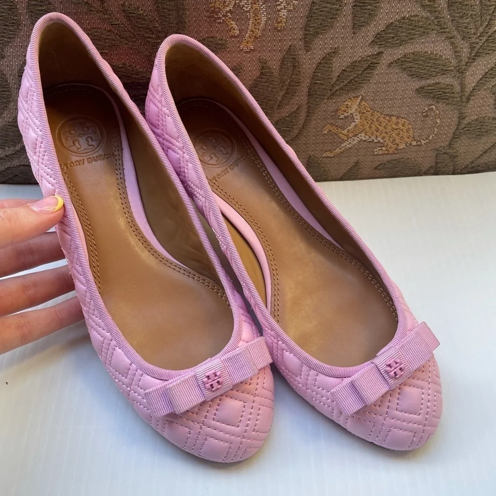 Tory Burch Marion Quilted Ballet Flats in Powder Puff Pink